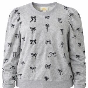 Maeve Anthropologie Bow Print Sweatshirt Women’s Gray Fleece Pullover - Size 3X